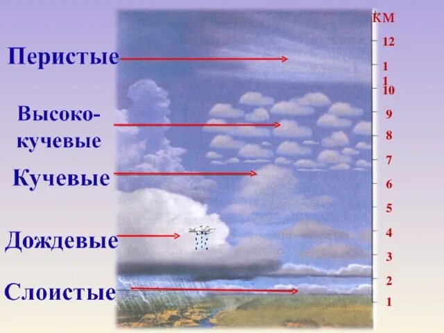 Определить высоту облаков. Перистые Кучевые и Слоистые. Виды облаков перистые Кучевые Слоистые. Перисто Кучевые. Кучевые и кучево-дождевые облака.