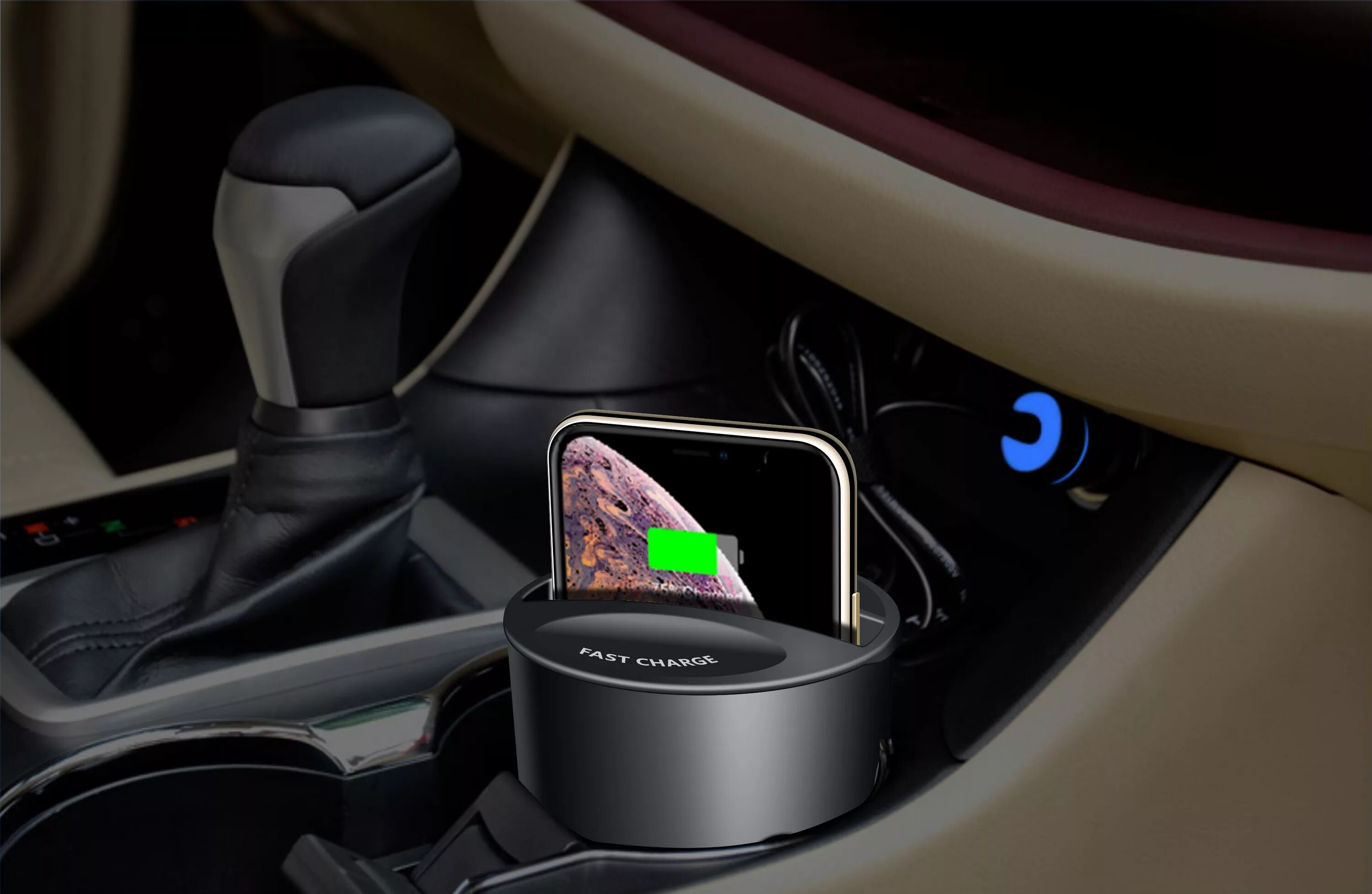 Qi Wireless Charger for car Cup Holder. ЗУ автомобильное беспроводное - x8 car Wireless в подстаканник (Black). Беспроводная зарядка a5s для авто. Беспроводная зарядка a44768907009051.