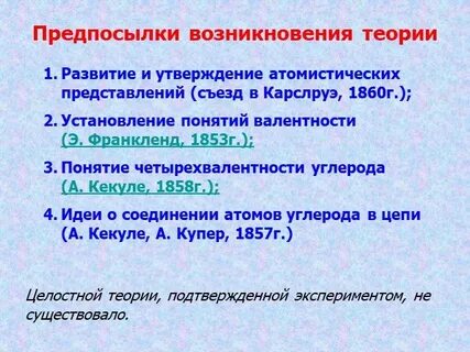 Предпосылки создания теории химического строения бутлерова