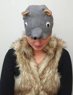 Adult gray rat costume hat for Halloween. 