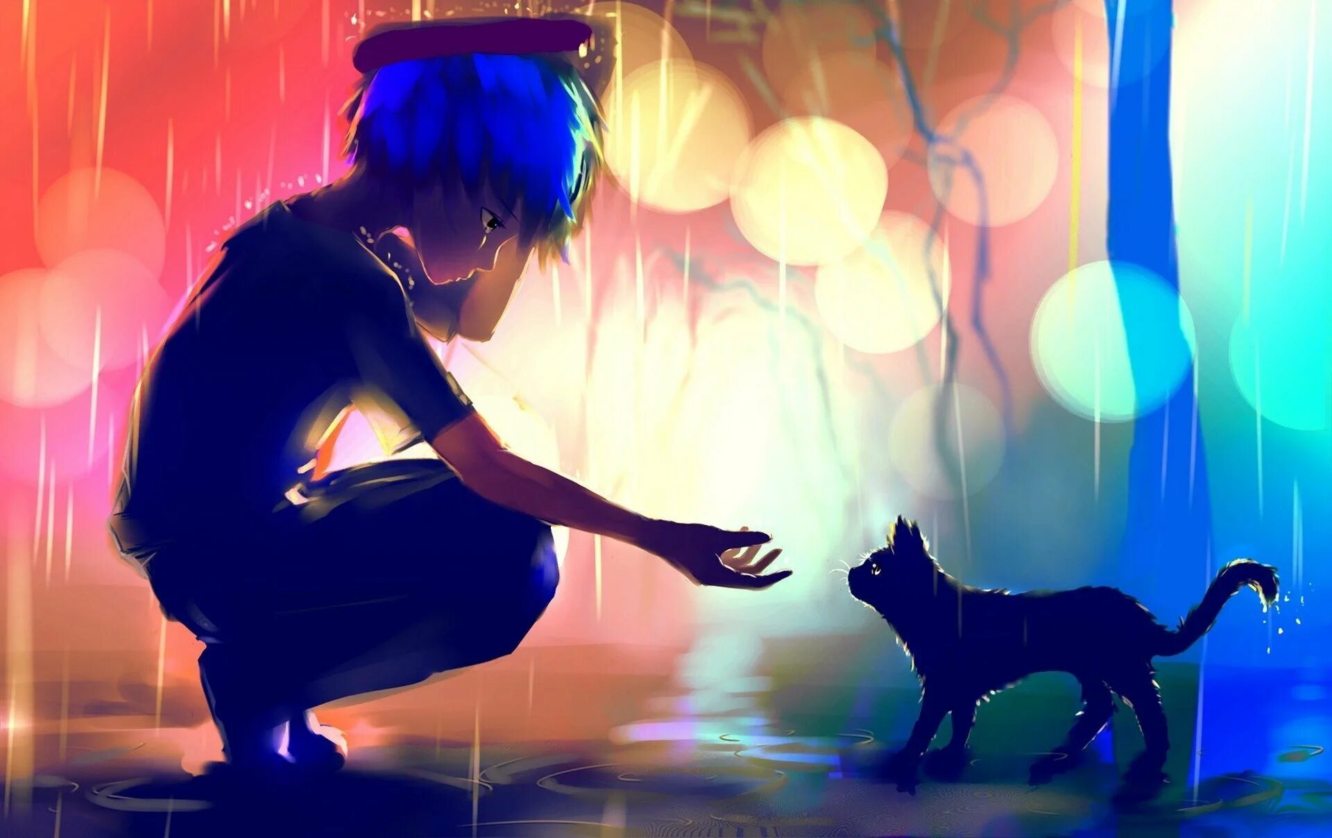 Девушка с кошкой арт. Арты одиночество. Кошка грустная песня