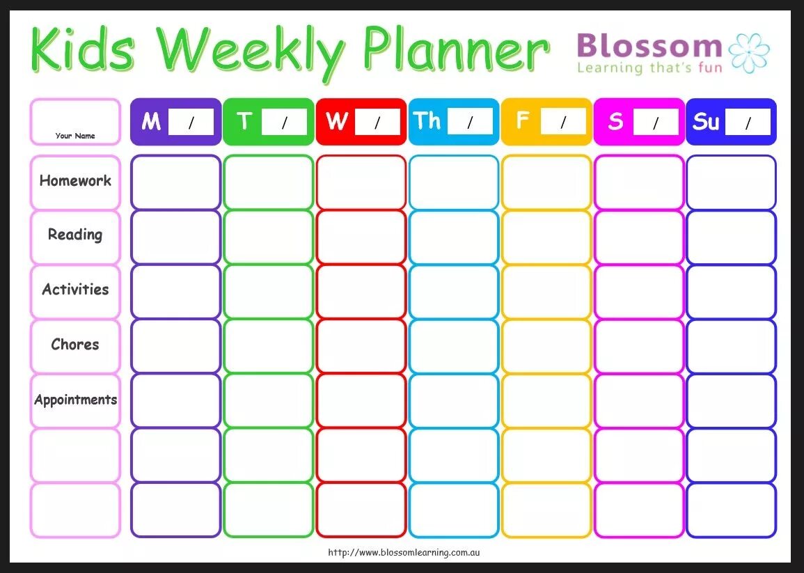 Weekly Planner for Kids. Планер на неделю для детей. Kids Weekly Planner. Planner for a week. Fun plan