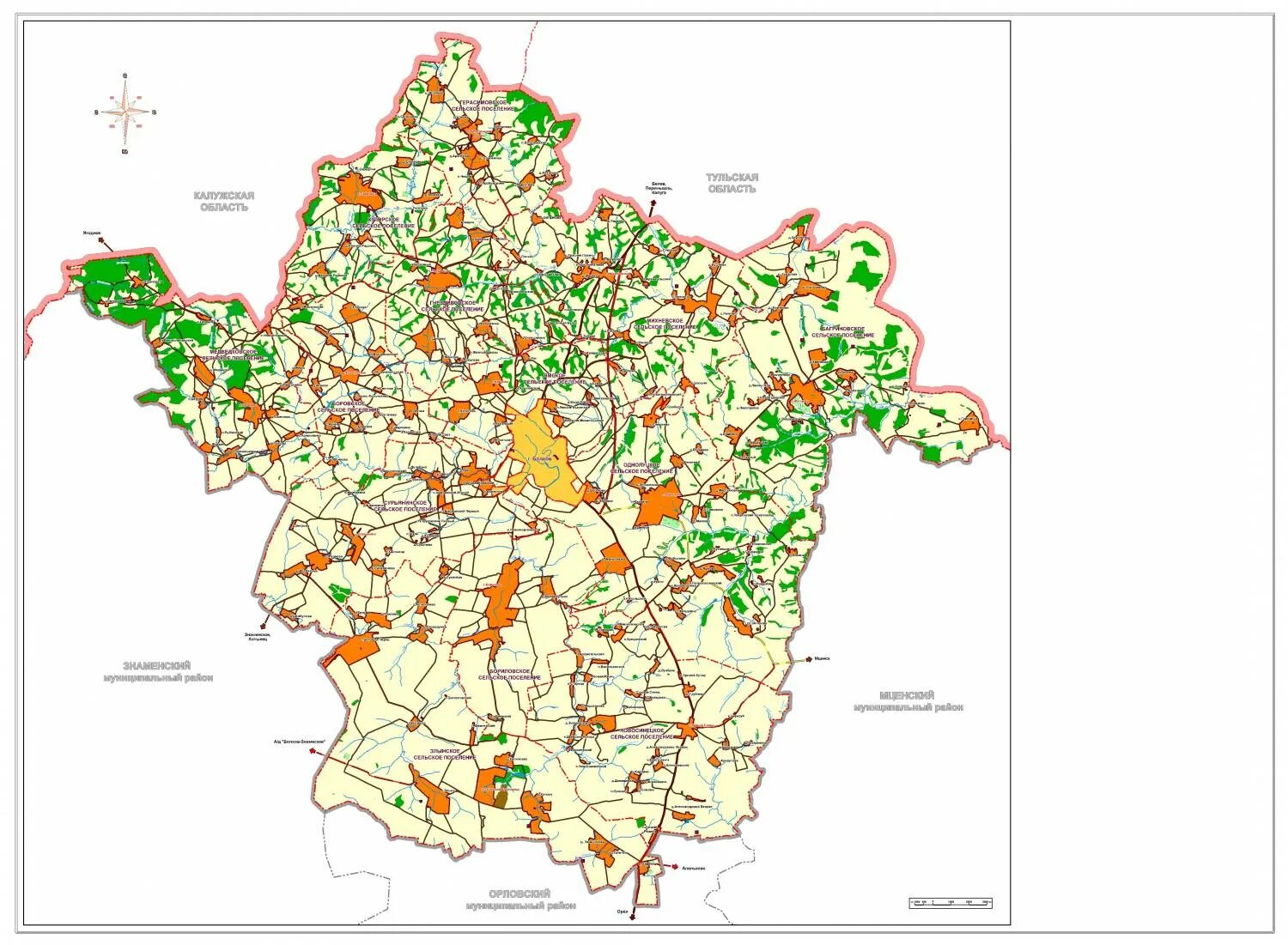 Карта населенных пунктов Орловской области. Карта Болховского района Орловской области. Подробная карта Болховского района Орловской области. Границы Орловской области подробная карта.