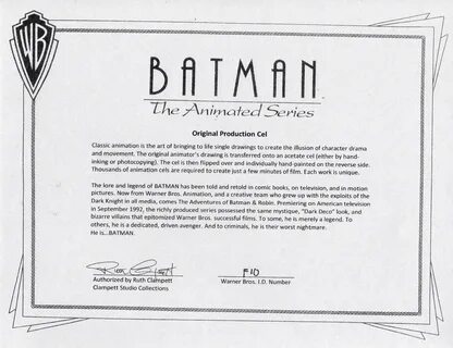 BATMAN THE ANIMATED SERIES BTAS, 1992-1998 Original Production Animation Ce...