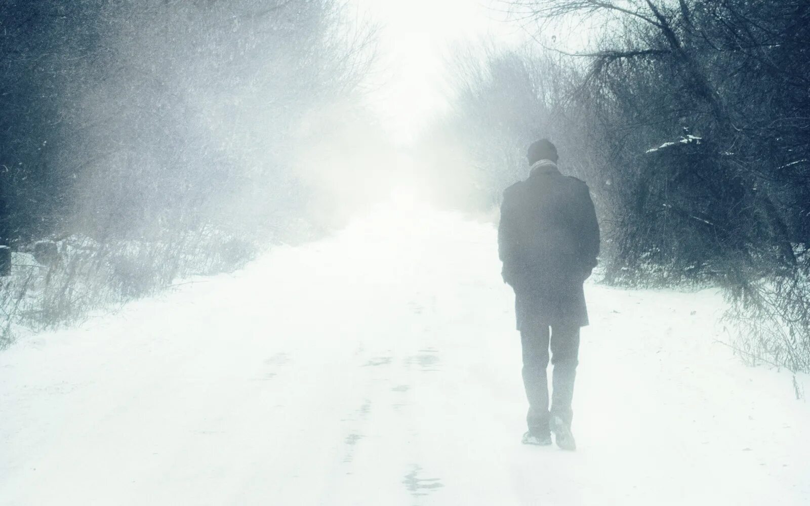 Затерявшийся вдали. Парень со спины зимой. Человек идет по снегу. Уходящий человек. Зима одиночество.