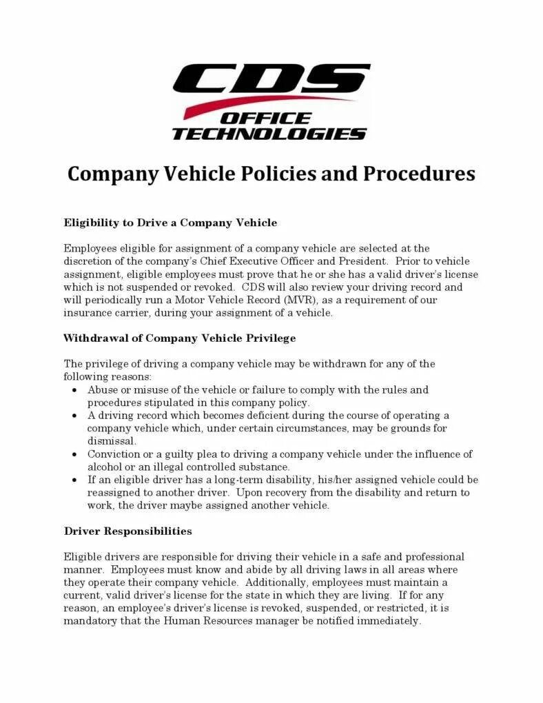 Company Policy пример. Vehicle withdrawal.. Company policy