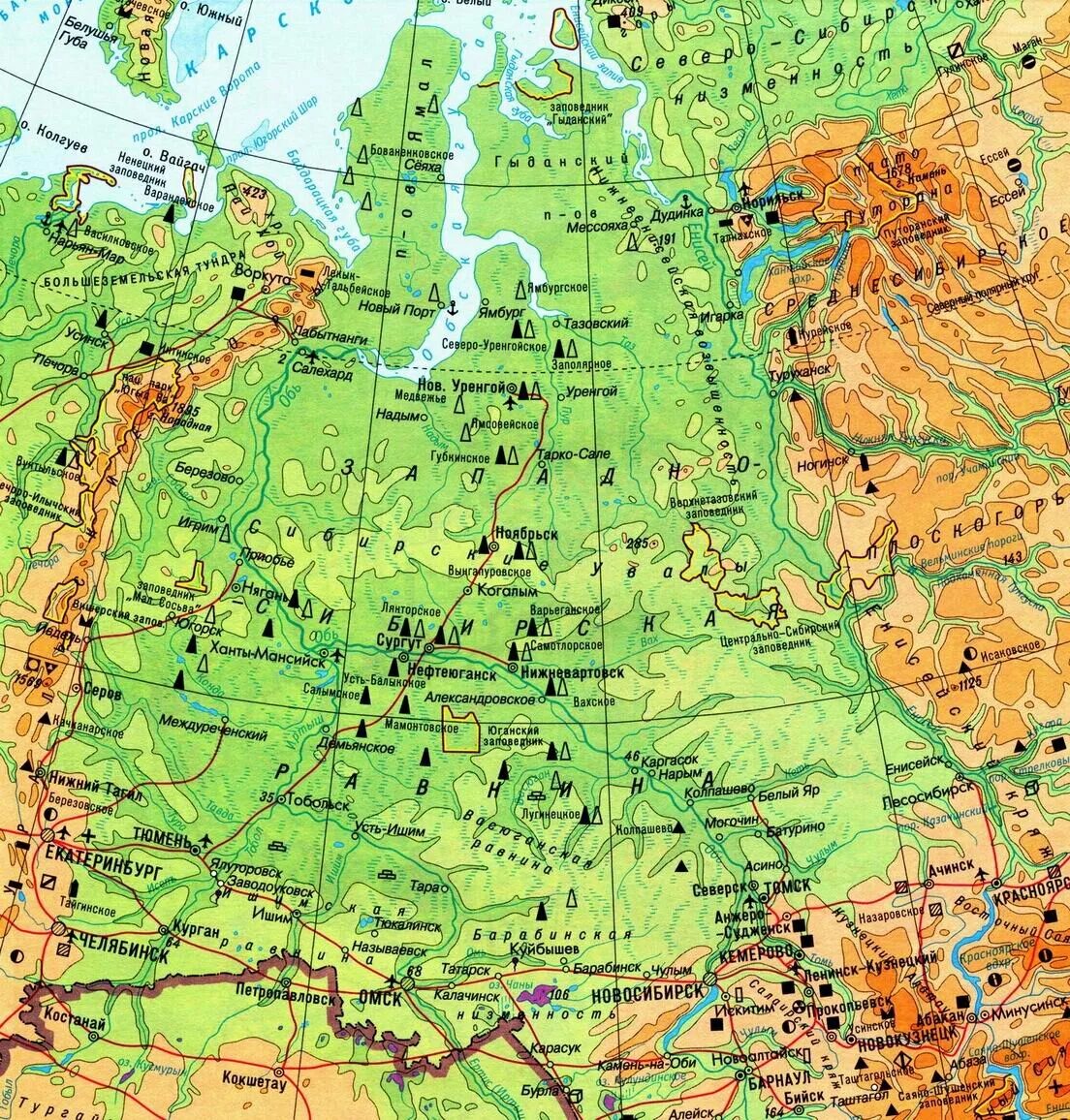 Карта Западной Сибири географическая. Карта Западной Сибири географическая крупная с городами. Физическая арта Западной Сиири. Физическая карта Западной Сибири. Валдайские горы на карте россии