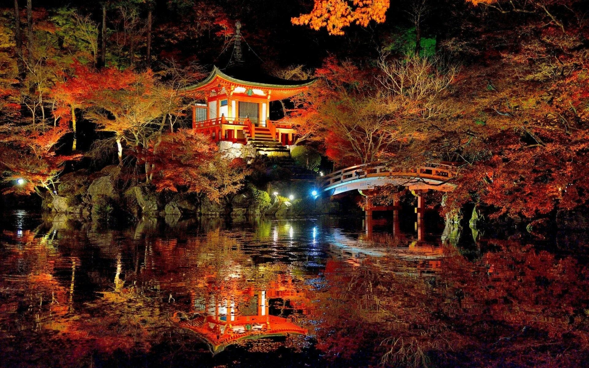 Киото храм красный клен. Кинкакудзи Момидзи. Япония Киото ночь-. Парк Киото Япония.