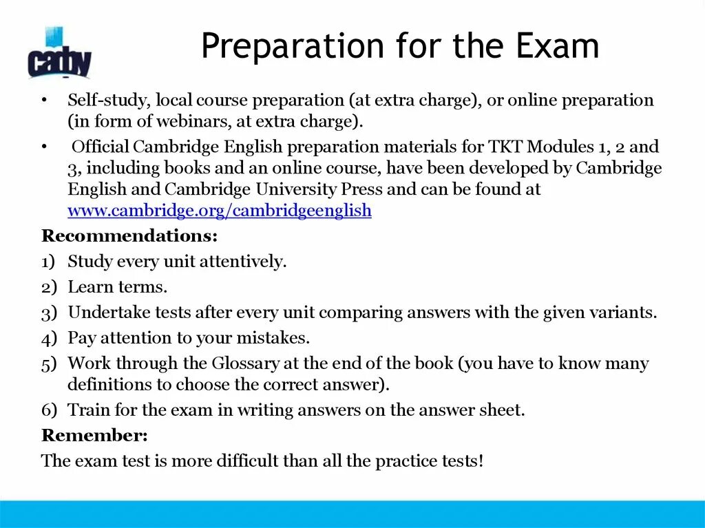Text i exam. Prepare for exams. official cambridge exam preparation. tkt examination. preparation to the exam.