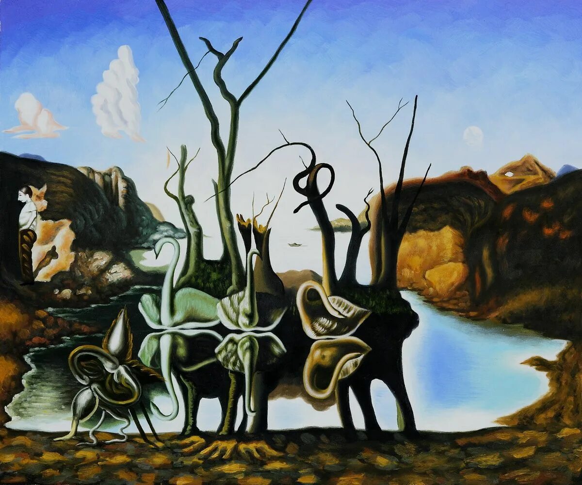 Сальвадор дали Swans reflectionelephats. Salvador Dali Swans reflecting Elephants. Salvador Dali картины. Сальвадор дали лебеди, отражающиеся в слонах.