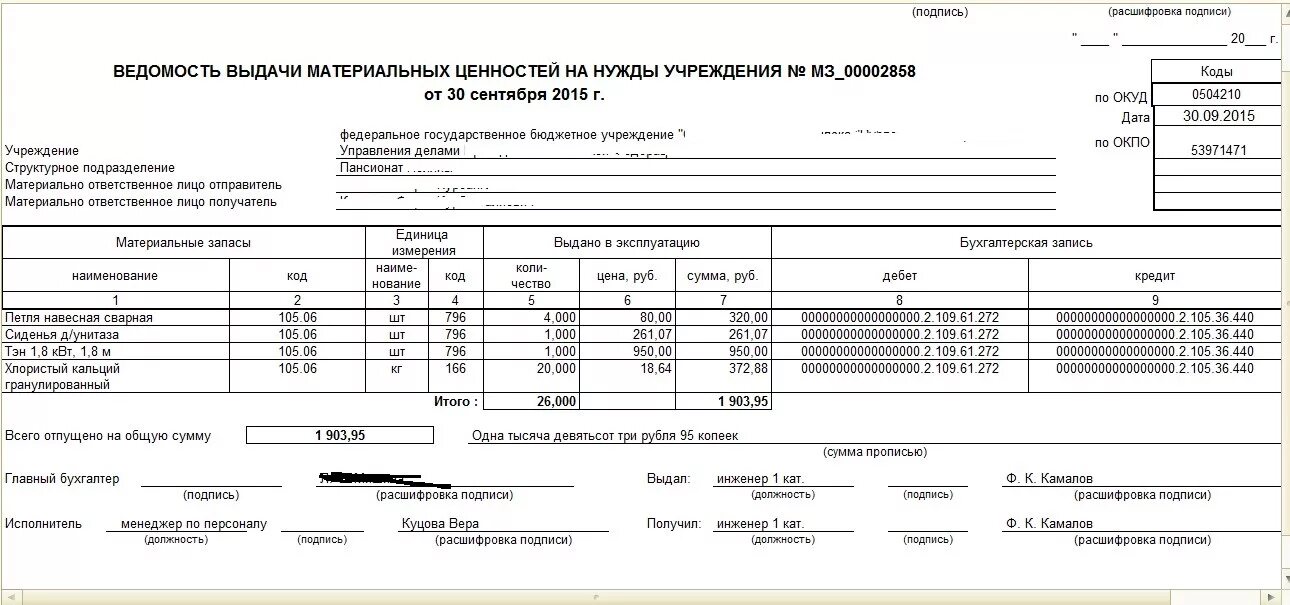 Материальные ценности мо рф. Форма по ОКУД 0504210. Ведомость выдачи материальных ценностей на нужды предприятия. Ведомость выдачи материальных запасов 52н. Ведомость списания материальных ценностей образец.