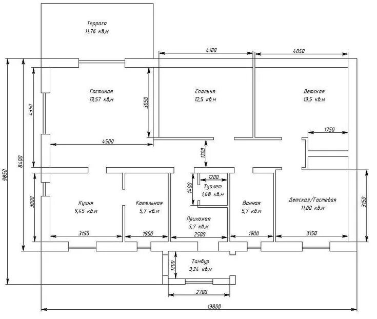 План этажа одноэтажного коттеджа House plans, Floor plans, Home projects