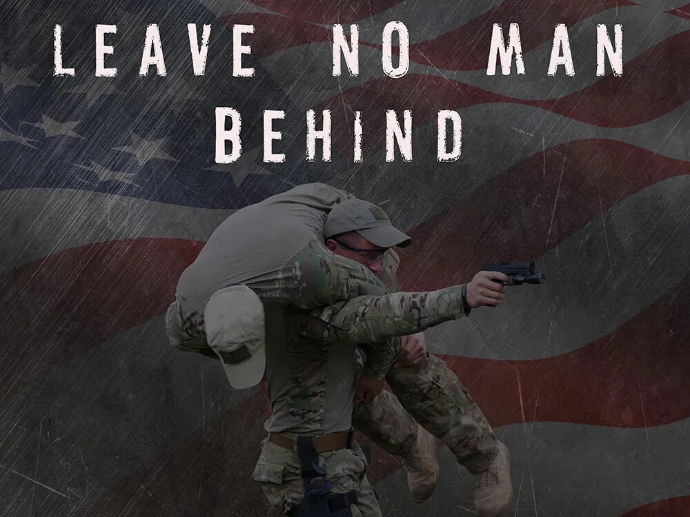 Man left. No soldiers left behind. man from behind soldier. military motivation man or a monster. no leaving.