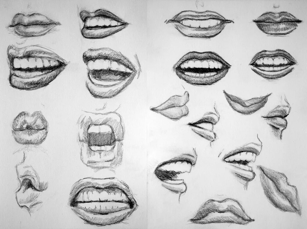 Рот и нос открывают. Карандаш для губ. Губы рисунок. Губы с разных ракурсов карандашом. Рот для рисования.