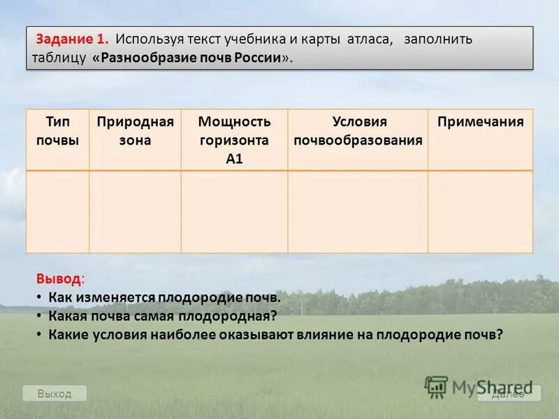 Пользуясь картой атласа заполните таблицу