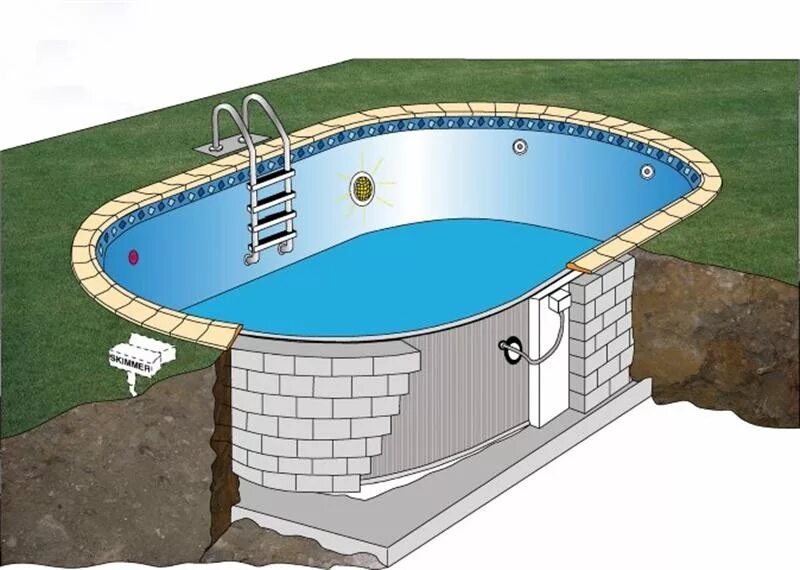 Сборный бетонный бассейн. Готовый бетонный бассейн. Проект бассейна из бетона. Монтаж овального бассейна.