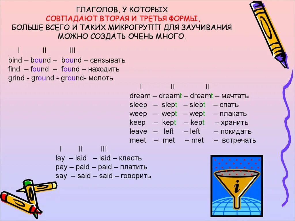 Bind 3 формы глагола. Неправильные глаголы. Неправильные глаголы у которых 2 и 3 формы совпадают. Неправильные глаголы вторая и третья формы совпадают. Ski 3 формы