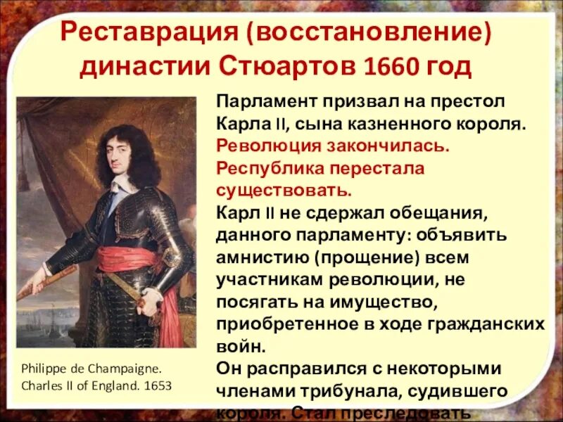 1660 Реставрация династии Стюартов в Англии. История 7 кл реставрация династии Стюартов. Стюарты английская буржуазная революция.