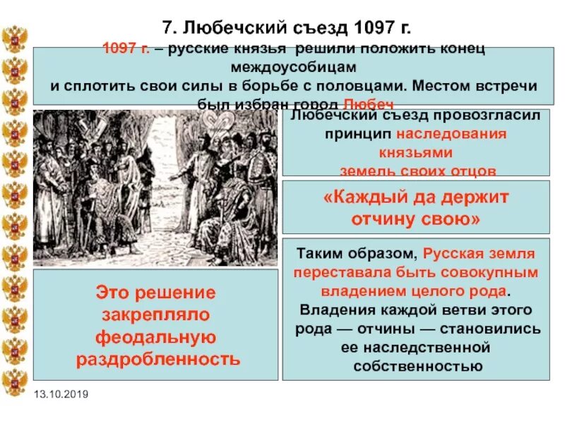 Каким решением пришли князья. Любечский съезд князей 1097. Решение Любечского съезда князей 1097. Следствия Любечского съезда. Усобица после Любечского съезда.