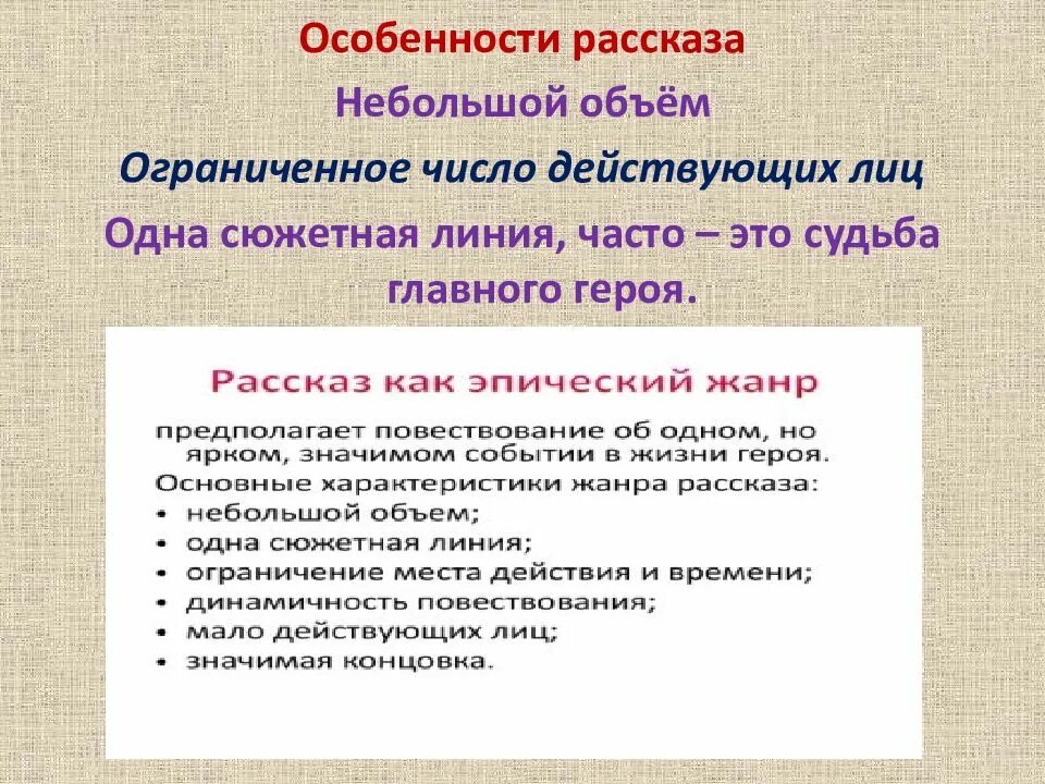 Укажи особенности рассказа