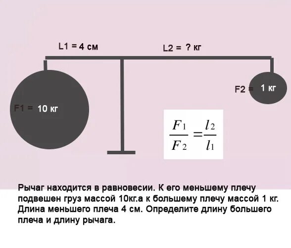 Равновесное соотношение различных сил. Задачи на равновесие рычага. Рычаг и вес груза. Задачи с грузом на рычаге весом. Плечо рычага.