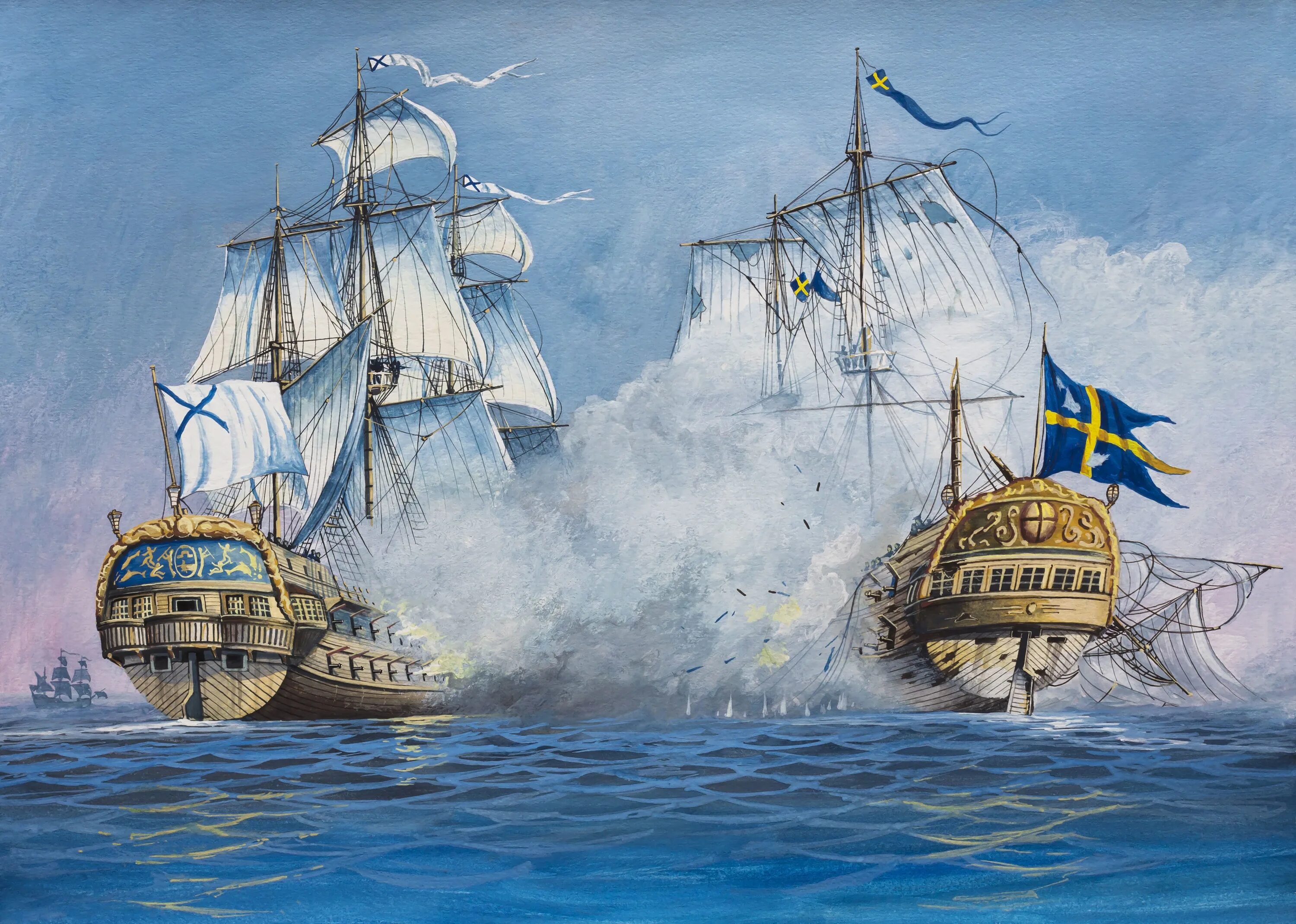 Корабль Шведов Фрегат Элефант. Бой у острова Эзель 24 мая 1719 года. Русские корабли 18