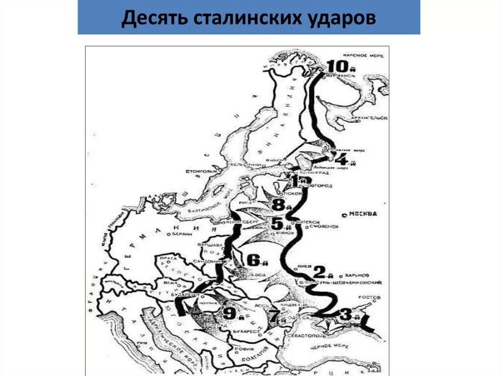 10 сталинских ударов 1944 года. 10 Ударов Сталина на карте. Десять сталинских ударов Великой Отечественной войны таблица. Десять сталинских ударов направления ударов.