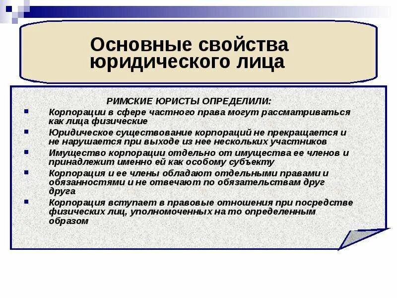 Корпорации в римском праве. Юридические лица в римском праве. Виды юридических лиц в римском праве. Характеристика юридического лица. Свойства юридического лица.