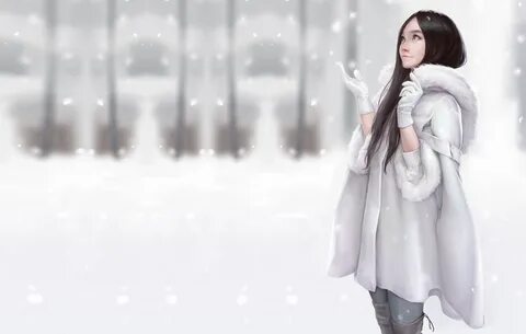 Download mobile wallpaper Winter, Snow, Mood, Artistic, Coat, Women, Asian,...