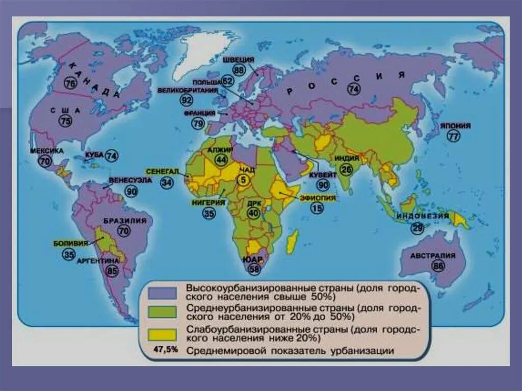 Страны среднего уровня урбанизации