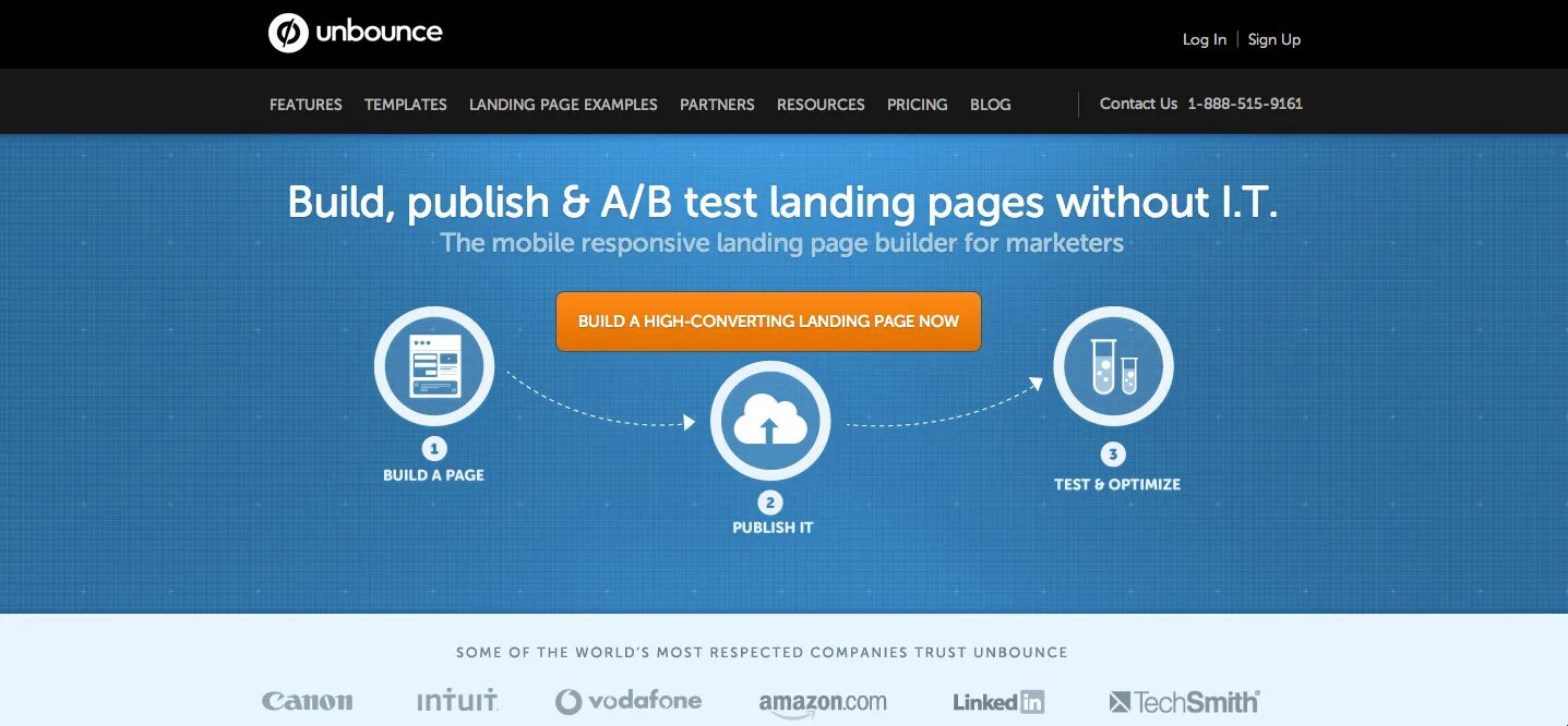 Builds page. Unbounce logo.