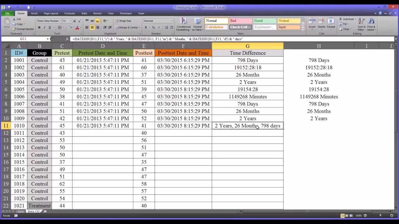 Time between dates. Date and time excel. how to calculate dates. how to excel month to years and days. timestamp to time formula.