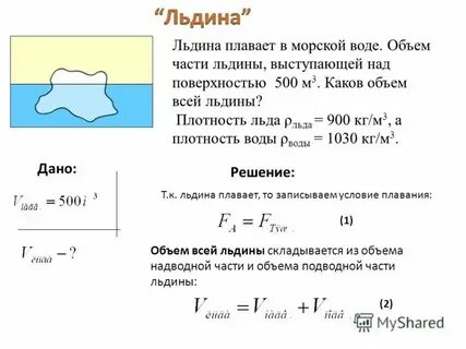 Найдите объем айсберга массой 240 т