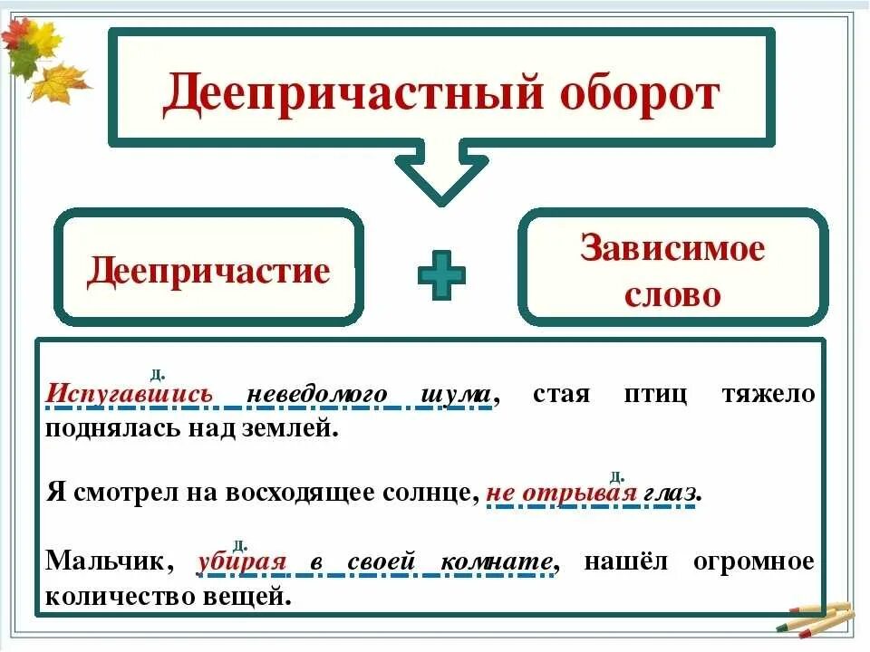 Деепричастия корень суффикс. Деепричастный оборот 7 класс правила. Деепричастный оборот примеры 7 класс. Как понять деепричастный оборот. Правило деепричастие и деепричастный оборот 7 класс.