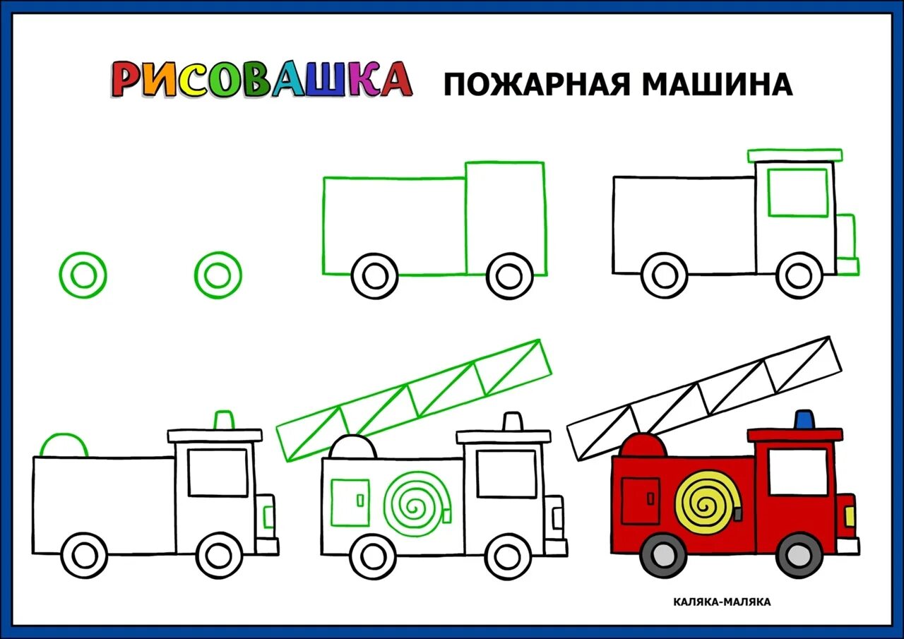 Пожарная машина поэтапно. Рисование пожарная машина. Схемы рисования машин для дошкольников. Схема рисования пожарной машины. Рисование пожарная машина в старшей группе.