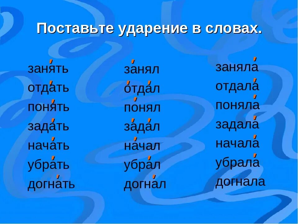 Поставить ударение в слове отдав. Поставить ударение в слове занял. Поставить ударение занята. Ударение в слове занята. Ударение в слове заняла.