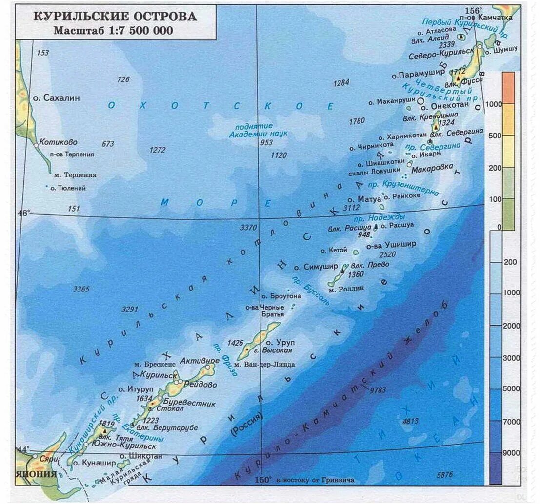 Географическая карта курильских островов