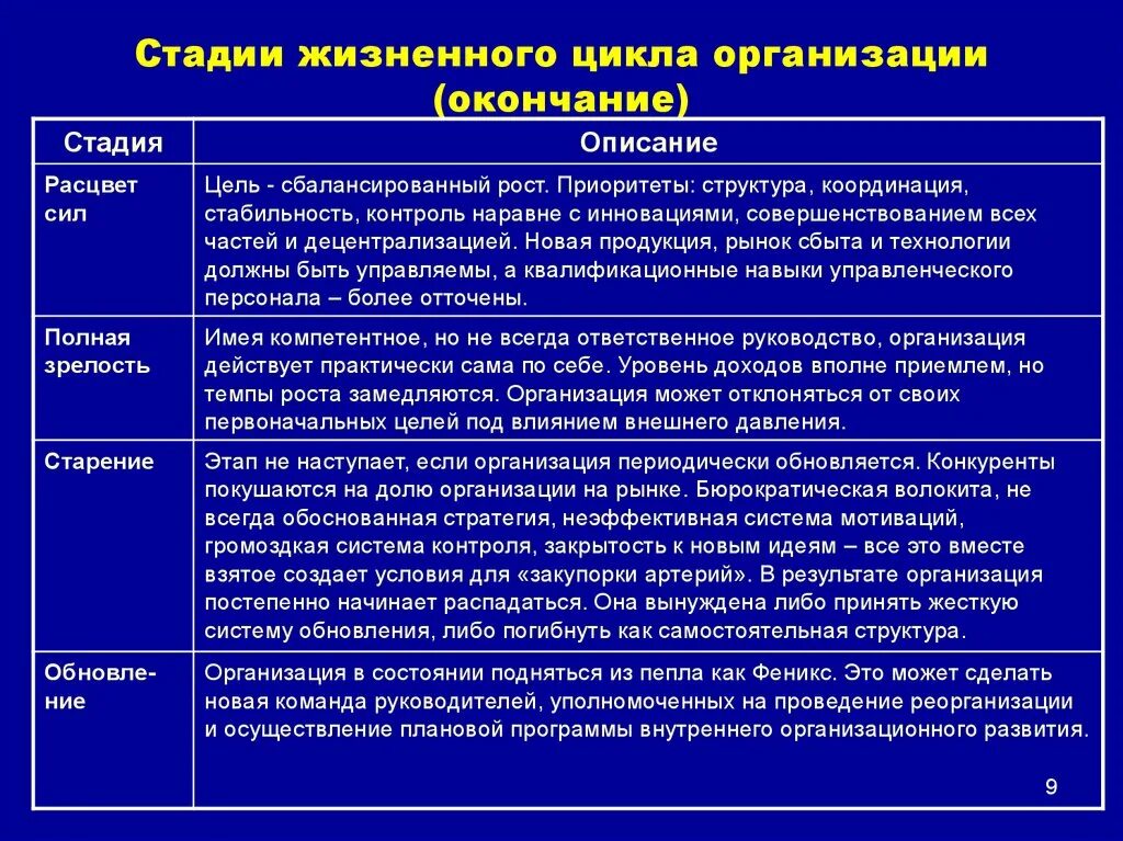 Стадия Расцвет организации. Организационный жизненный цикл. Стадия старения организации. Этап расцвета в жизненном цикле компании.