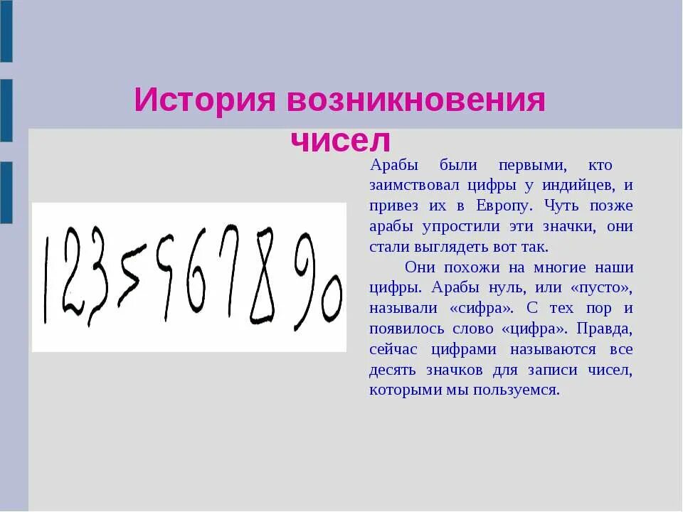 История чисел информация. История возникновения чисел. История возникновение цифп. История цифр. История возникновения цифр.