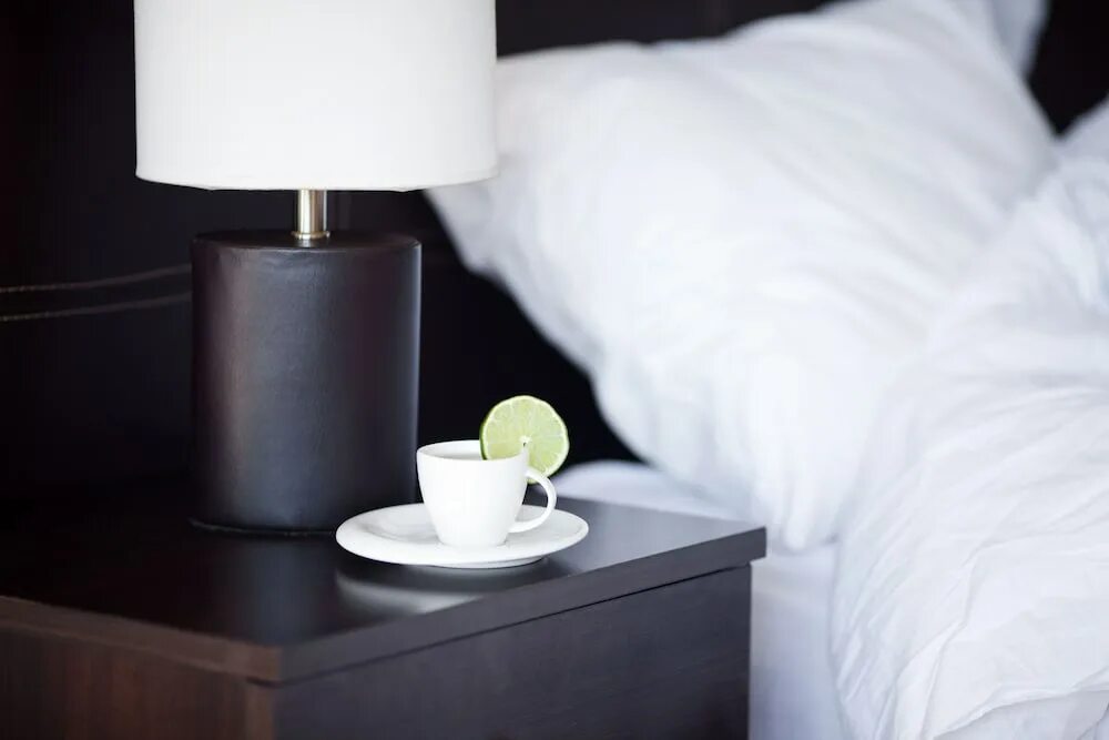 On the bedside table. Bedside night.