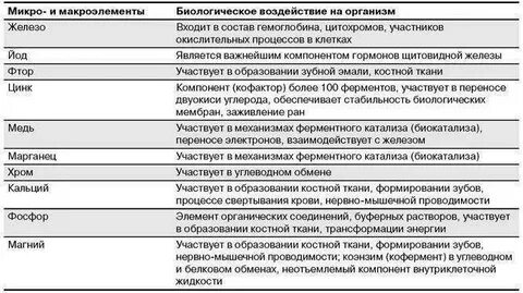 Физиологическая роль макроэлементов