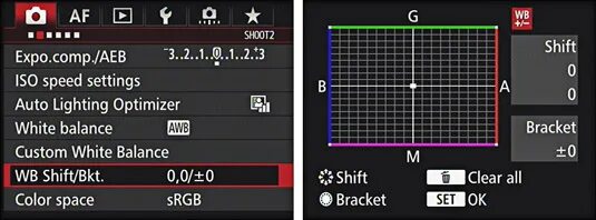 Брекетинг баланса белого Canon. Сдвиг баланса белого. Смещение баланса белого. Баланс белого canon