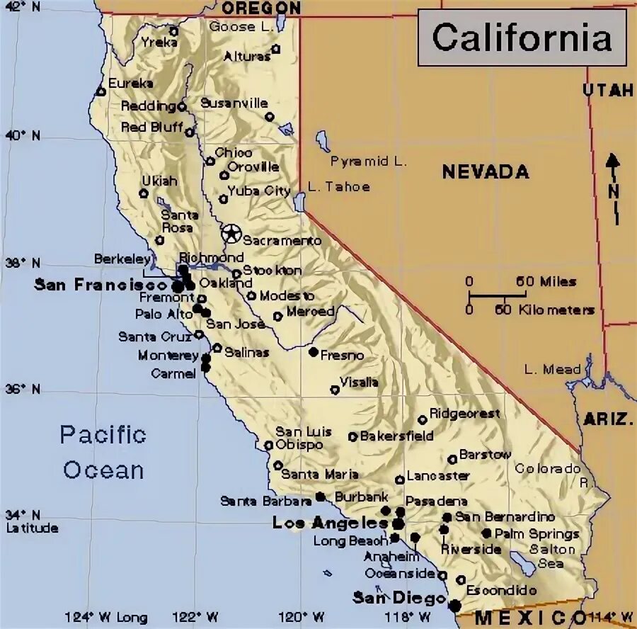 Полуостров калифорния находится на. Штат Калифорния на карте. Штат Калифорния на карте Америки. Штат Калифорния на карте с городами. Штат Калифорния на карте США С городами и Штатами.
