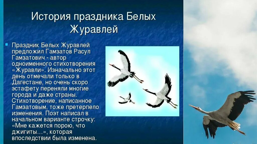 Журавль символ чего в россии. Литературный праздник белые Журавли. Праздник белых журавлей презентация.