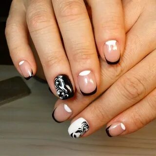Черный белый короткие ногти
