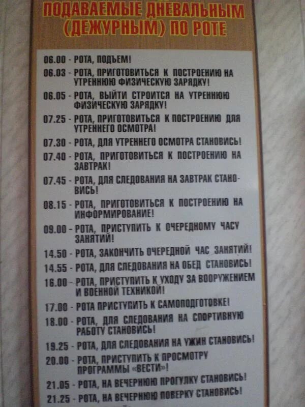 Распорядок дня дневального по роте. Команды подаваемые дневальным по роте. Команды подаваемые дневальным согласно распорядку дня. Команды дневального по роте.