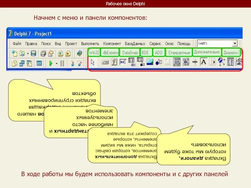 Вкладка элемент. Компоненты делфи. рабочее окно делфи. диалоговые панели в delphi. вкладки графический вид элемента.