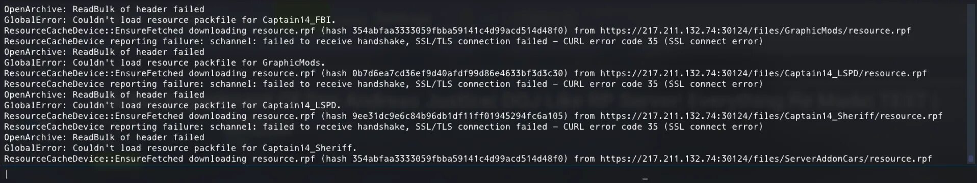 Error failed ssl handshake