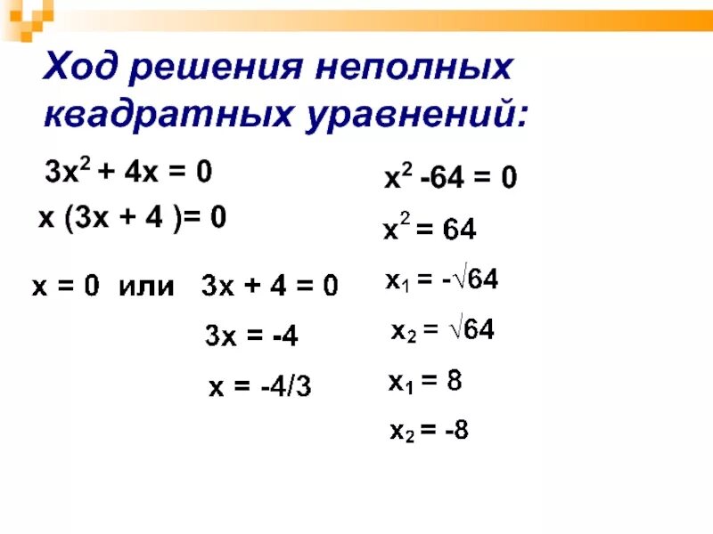 Неполное квадратное уравнение 6х2-3х=0 как решать. Решение неполных квадратных уравнений. Неполные квадратные уравнения. Решить квадратное уравнение. Решить уравнение х 4 9 3х 4