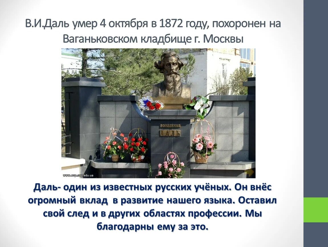 Могила Даля Владимира Ивановича. Могила Даля на Ваганьковском кладбище. Смерть Владимира Даля.